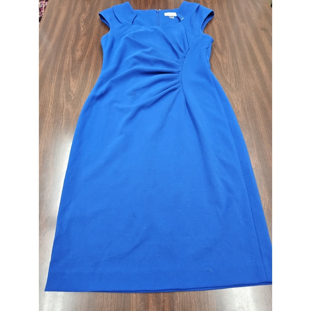 Calvin Klein Womens 4 Royal Blue Ruched Sheath Dress Cap Sleeve Back Zip Work
